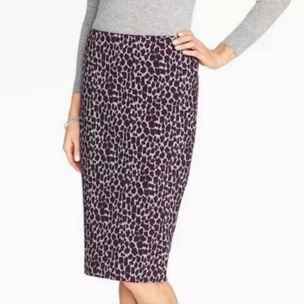 TALBOTS Leopard Animal Print Pencil‎ Skirt Straight Gray Purple Maroon - Size 16